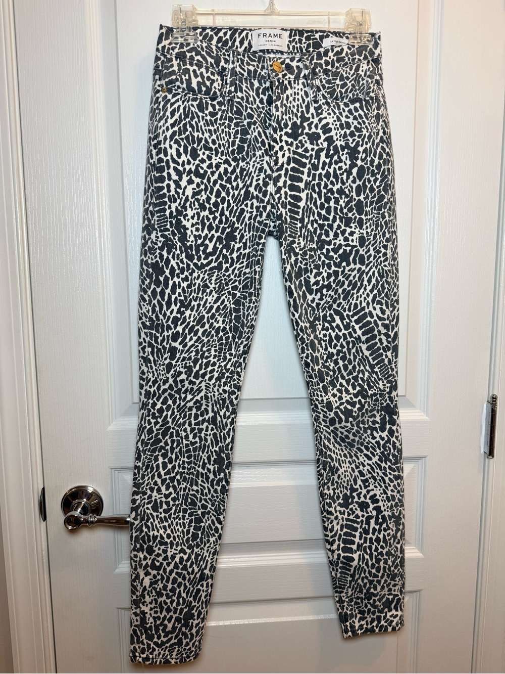 Frame Denim Le High Ankle Skinny Jeans in Grey & White Animal Print size 25